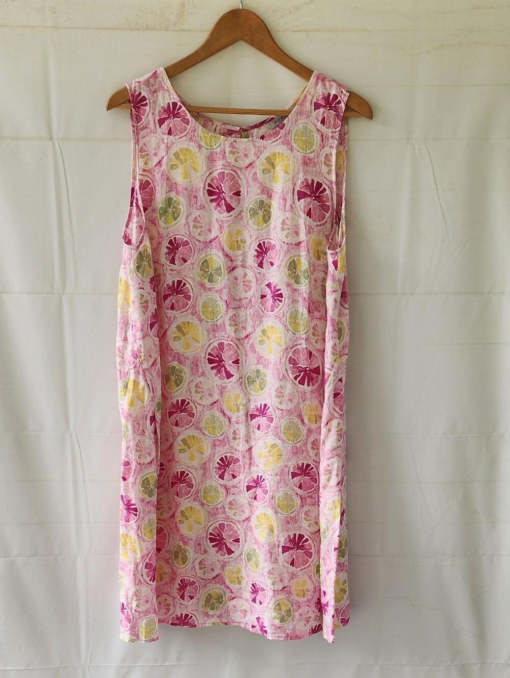 Zozo Sleeveless Pink Citrus Print Linen Shift Dress